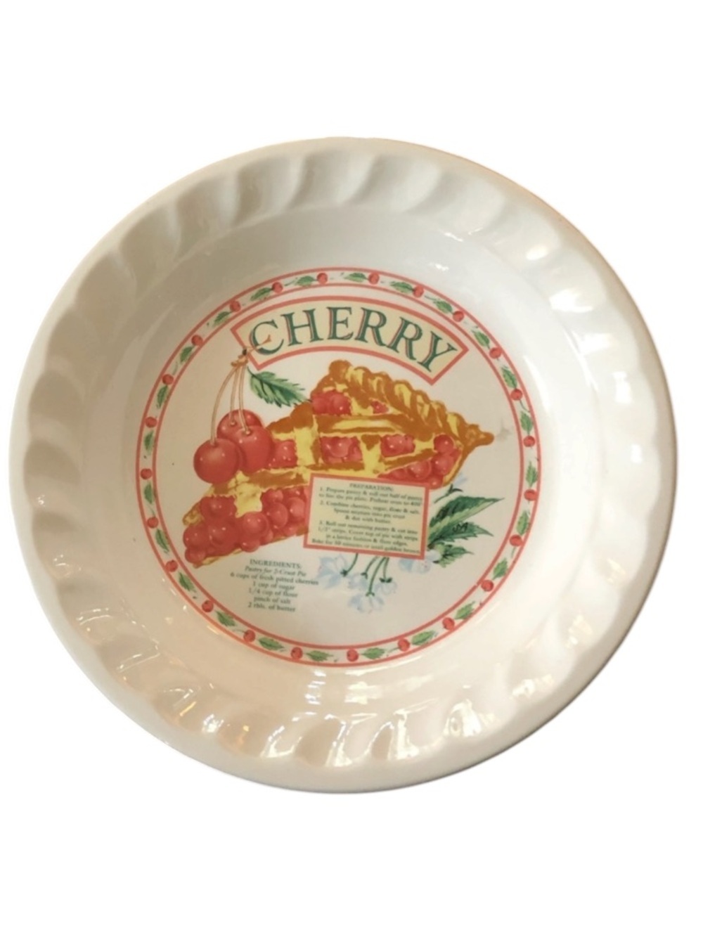 Vintage Cherry Pie Recipe Baking Dish